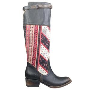 Freebird By Steven Women's Sulli Black Leather Fabric Riding Boots Size US 6